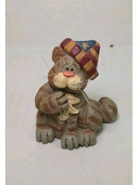 Rare Vintage Suzi Skoglund Blossom Bucket 4th Of July Cat With Flag Hat